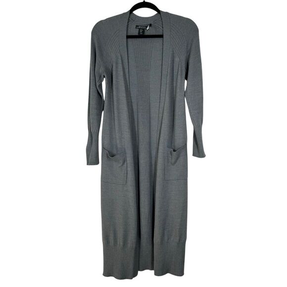Tahari Merino Wool Blend Gray Duster Cardigan Sweater Women’s Size XS - Picture 1 of 5
